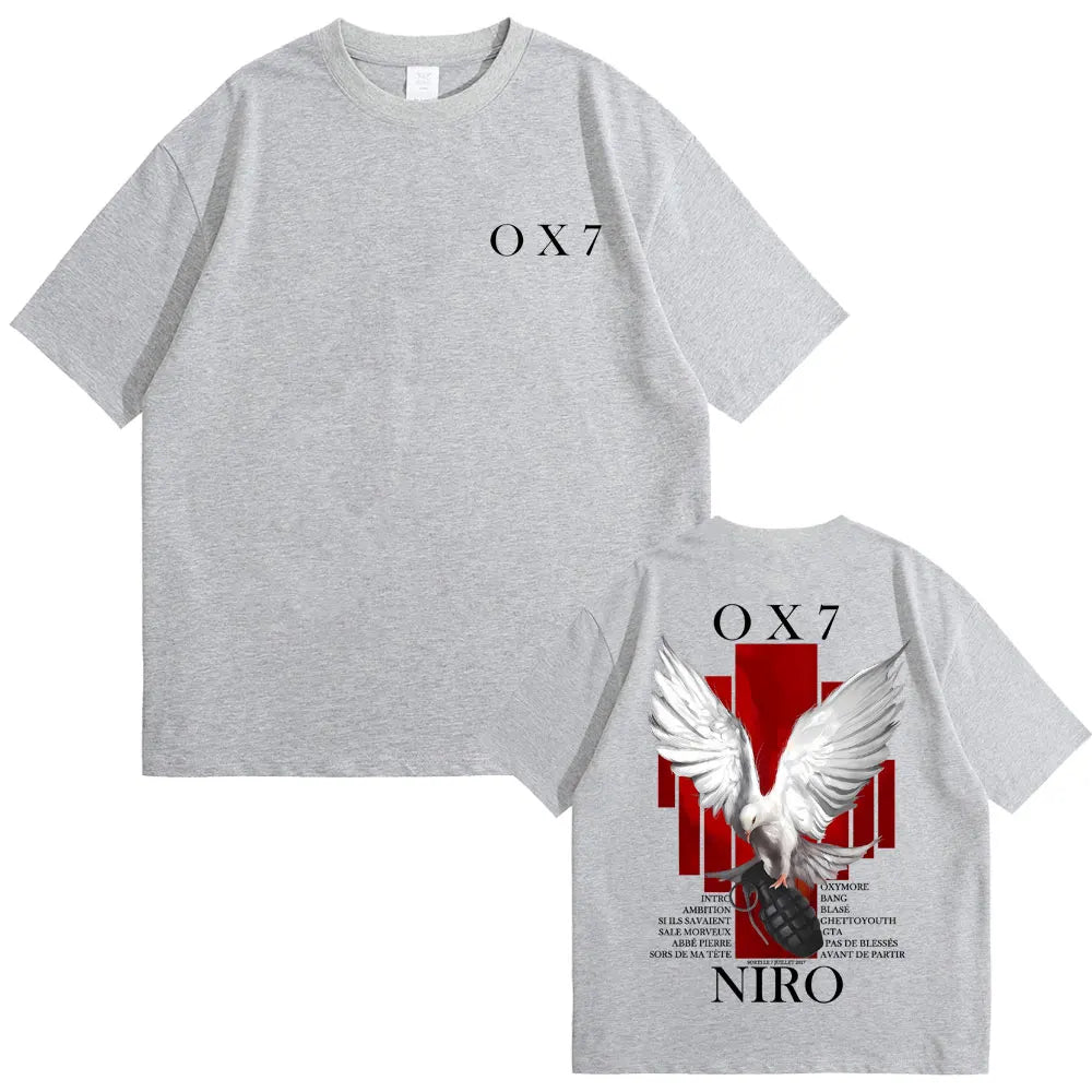 Rapper Niro OX7 Album Graphic T-shirt Men Women Hip Hop Fashion Pop Music T-shirts Male Casual Cotton Vintage T Shirt Streetwear