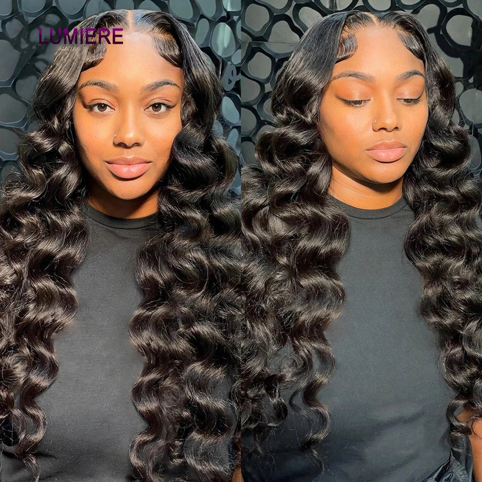 40" Loose Deep Wave Human Hair Bundle With Closure Frontal HD Transparent Lace Closure With Bundle Human Hair Weave Bundles Deal