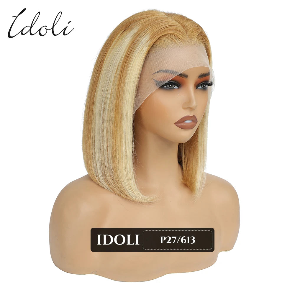 P27/613 Lace Front Wig Human Hair 13x4 Wear And Go Glueless Wigs Human Hair HD Blonde Highlight Lace Front BOB Wig Human Hair