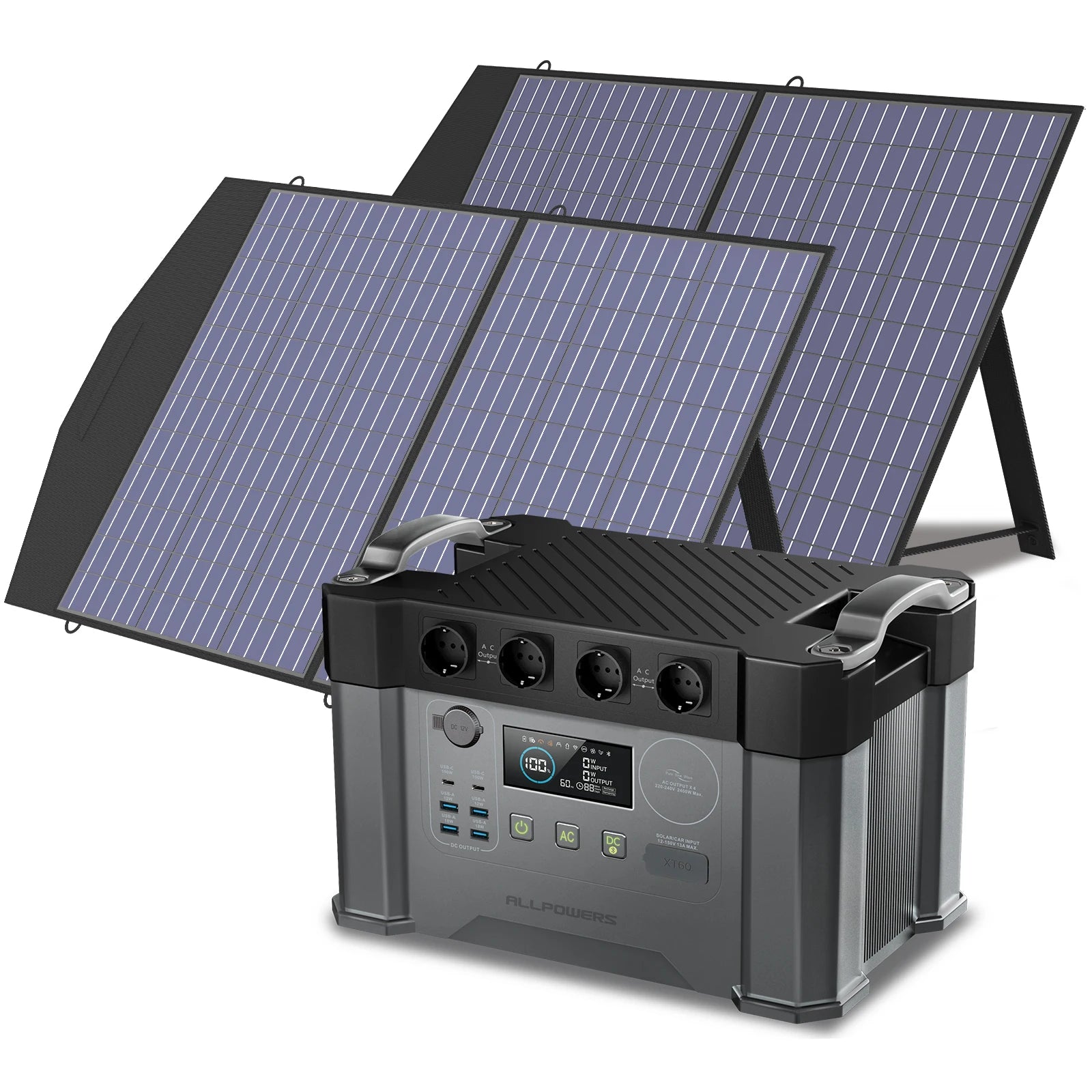 ALLPOWERS Powerstation 2400W Mobile Energy Storage Power Supply With 18V Solarpanel, 4x2400W AC Outlet,30A RV Plug,UPS Function