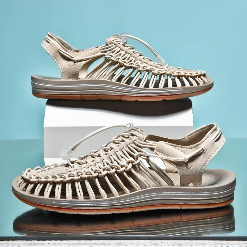 Summer Men Sandals Fashion Handmade Weaving Design Beach Sandals Breathable Casual Flat Sandals Outdoor Couples Sandals Size
