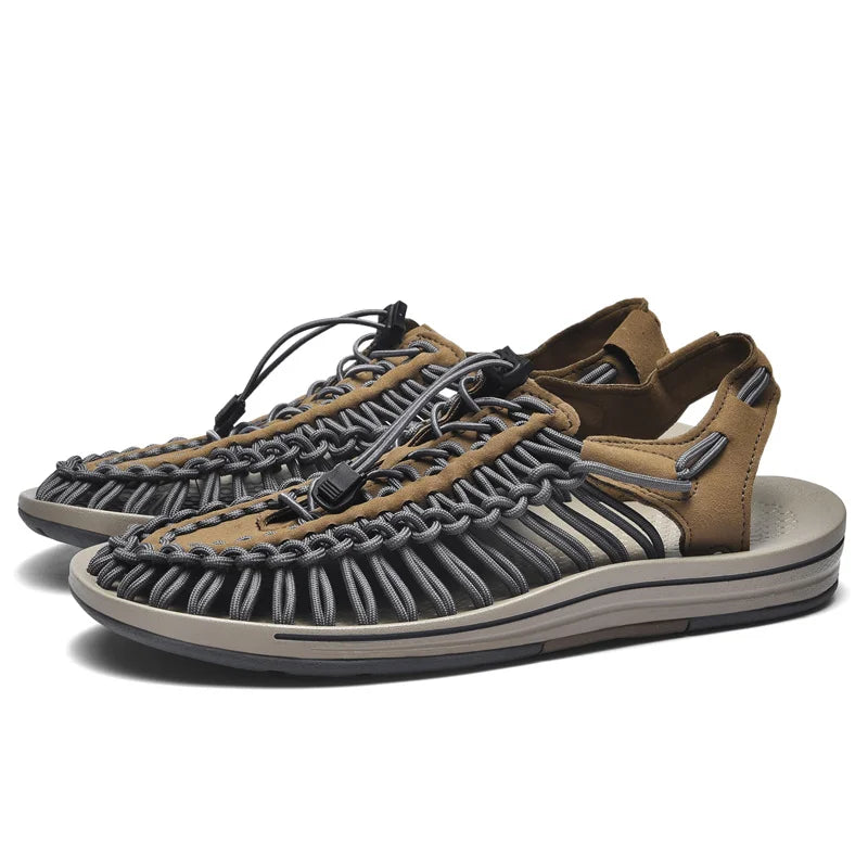Summer Men Sandals Fashion Handmade Weaving Design Beach Sandals Breathable Casual Flat Sandals Outdoor Couples Sandals Size