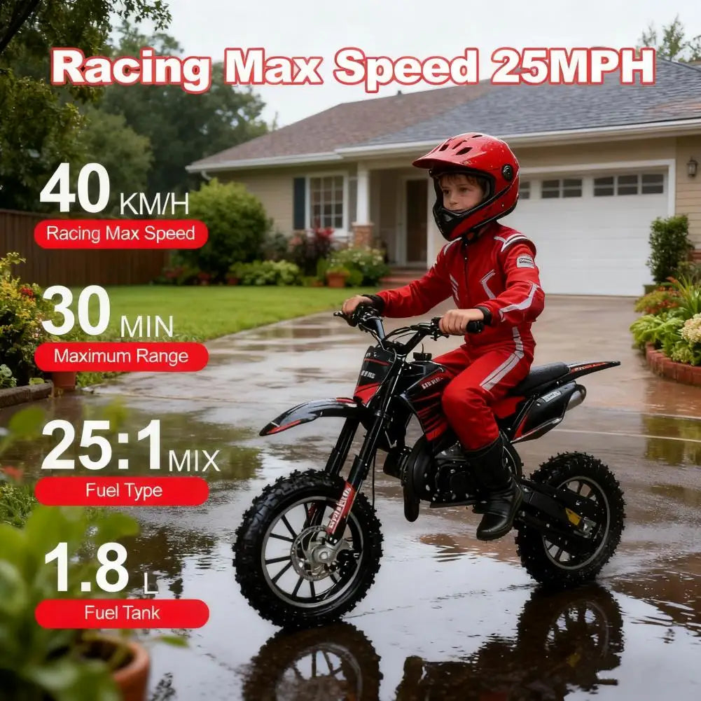 Gas Bike For Kids, Mini Dirt Bike, 49CC 2-Stroke Gas Powered Motorcycle, Shock Absorption Pocket Motorbike, Up to 25 Mph