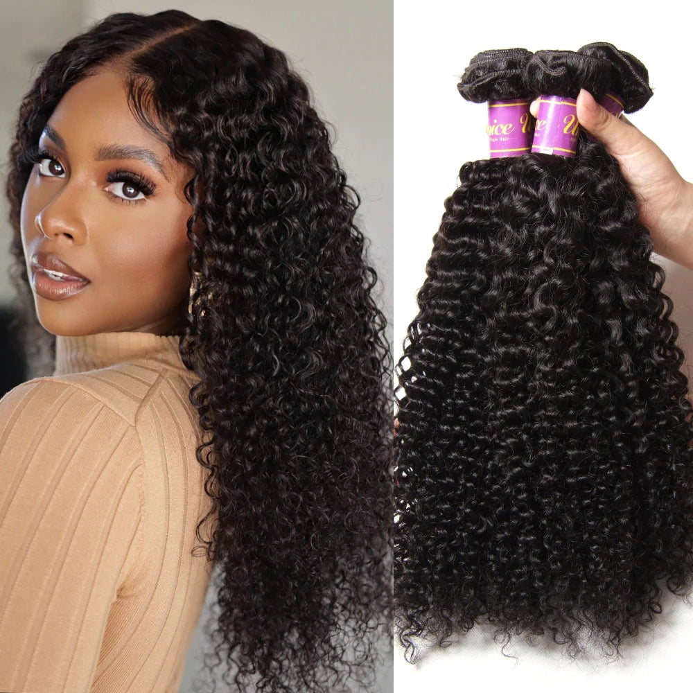 UNice Hair Curly Hair Bundles Unprocessed Natural Color 10A Grade 100% Human Hair 1/3/4 PCS Deal
