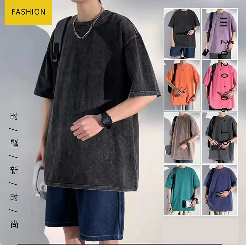 Hip Hop t shirt Men fashion Cotton Harajuku Multicolors Oversized Washed T-shirt women Unisex Summer Retro Short Sleeve Tee top