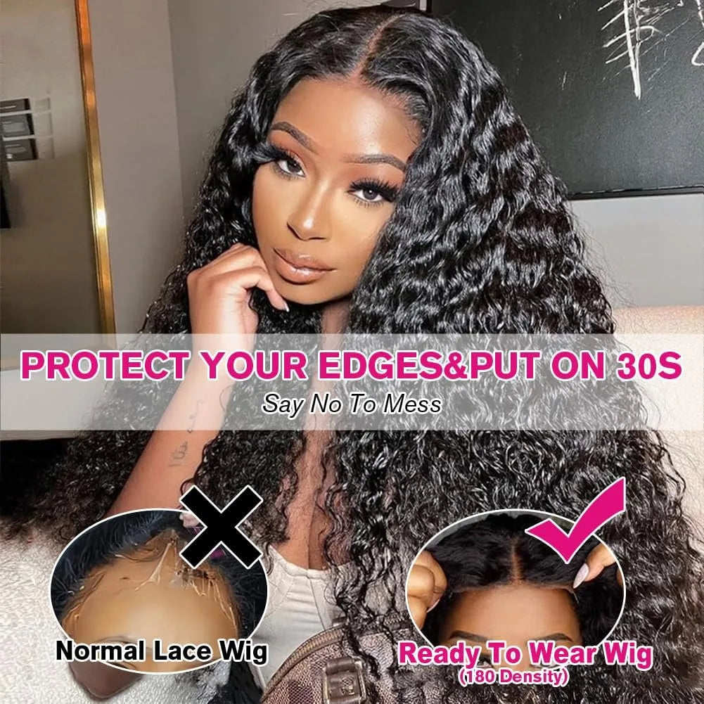 Hidden Strap Deep Wave 360 HD Full Lace Frontal Wigs Human Hair Pre Plucked 12A Glueless Brazilian Virgin Wig With Drawstring
