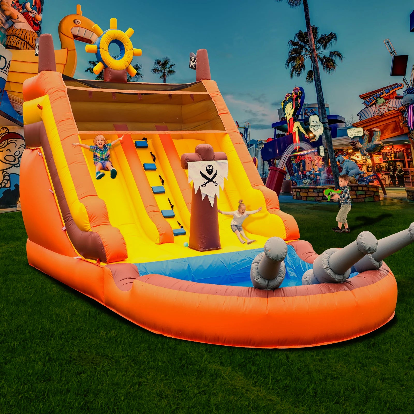 King Inflatable Summer Outdoor Sildes Air Bounce Water amusement Play Equipment Inflatble Water Double Slide Bubble Ball Pit