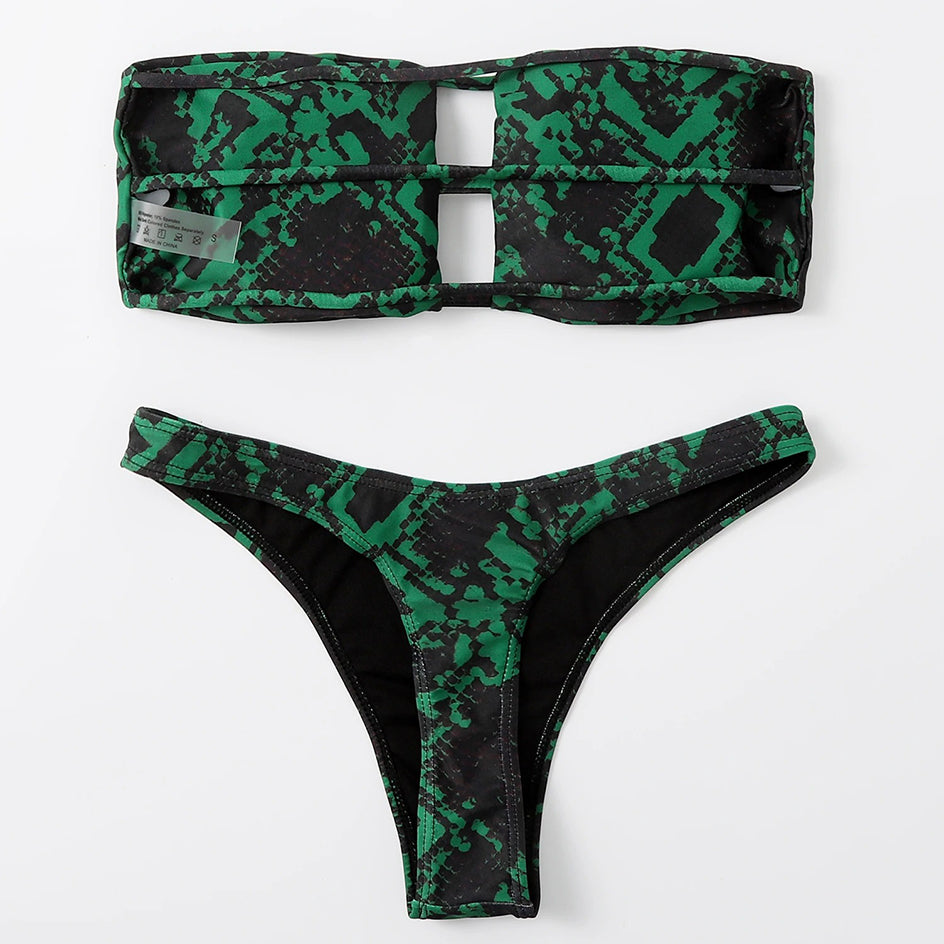 Sexy Snake Print Bikini 2023 WomenBandeau Swimsuit Swimwear Female 2 Pieces Bikinis Sets Thong Bathing Suit Brazilian Beach Wear
