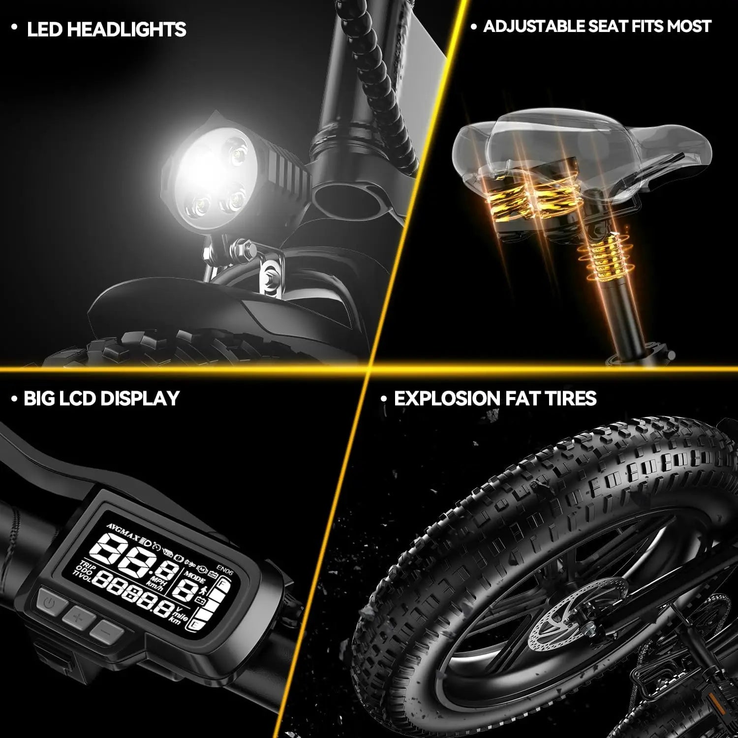 Cybervelo 1000W ebike for adults, 20A Large Removable Battery, Foldable Electric Bike, 20" Fat Tire bike for all Terrain Mars700
