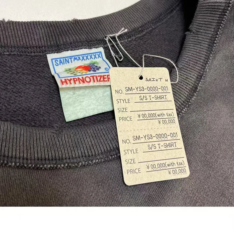 New Letter Print SAINT Hoodies Men Woman Retro Washed Damaged High Street Pullover Sweatshirts Loose Casual Good Quality