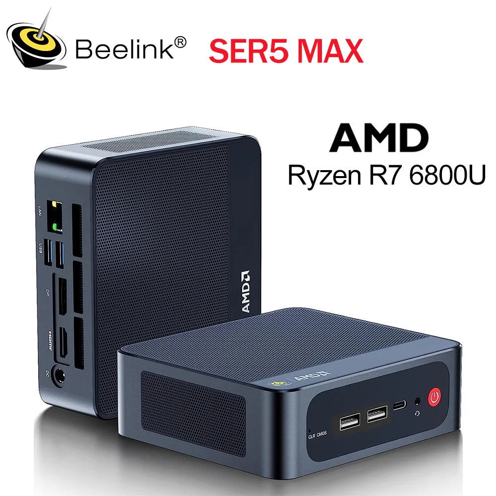 Beelink SER5 Max Mini PC AMD Ryzen7 6800U 7735HS DDR5 24GB SSD 500GB 1TB SER5 R5 5500U DDR4 16GB Support WiFi6 2.5G LAN Desktop