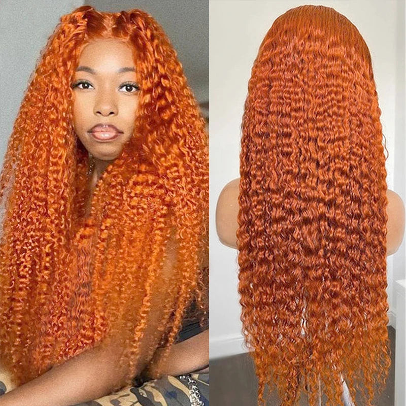 Ginger Orange Lace Front Wig Deep Wave Curly Full Lace Front Human Hair Wigs Water Wave Transparent Lace Frontal Wig