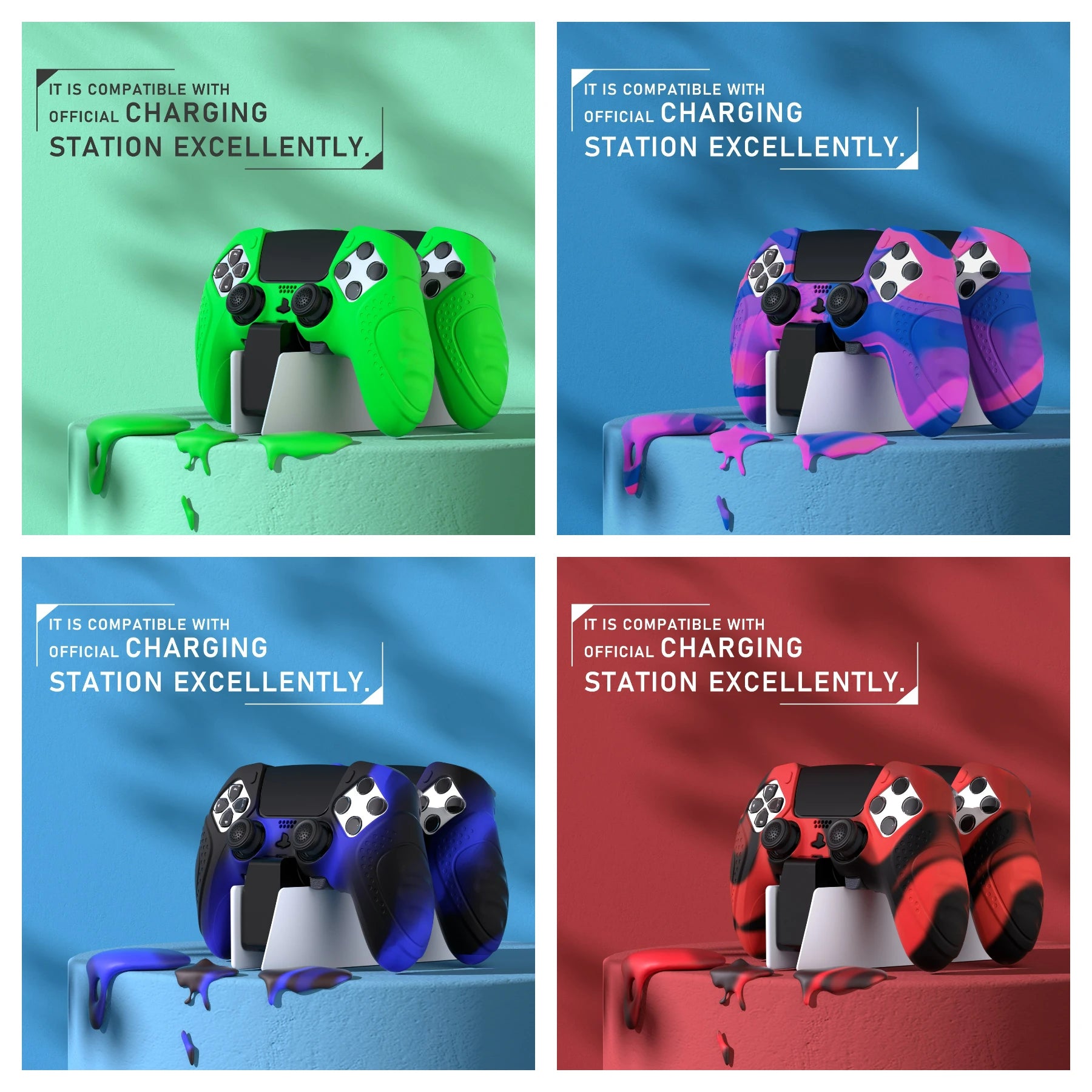 PlayVital Anti-Slip Silicone Cover Case for ps5 Edge Controller, Rubber Protector with Thumb Grip Caps - Guardian Edition Series