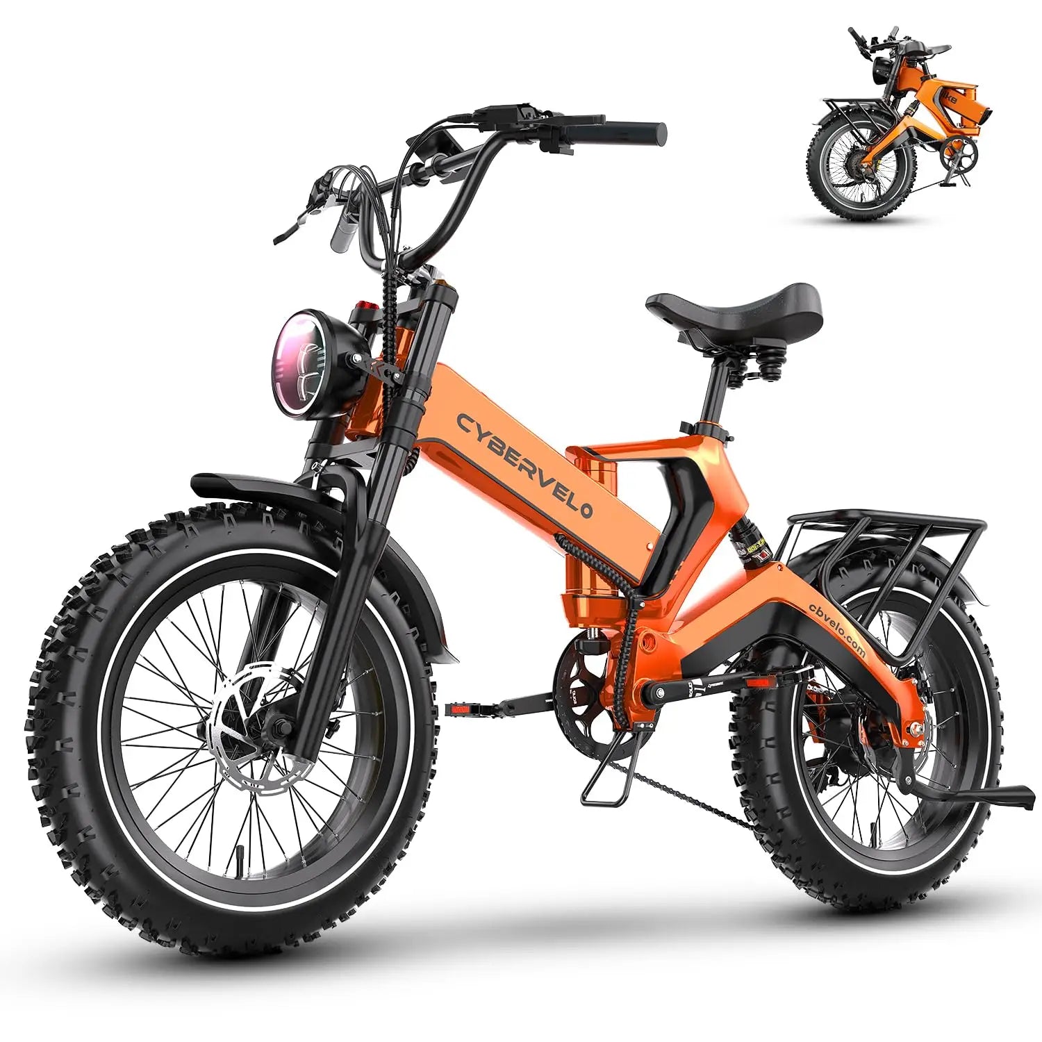Cybervelo 20” Fat Tire 2000W Peak Motor Luxury Foldable ebike,48V Removable Battery E Bicycle, 35+ MPH 100+Miles Long Range EK6