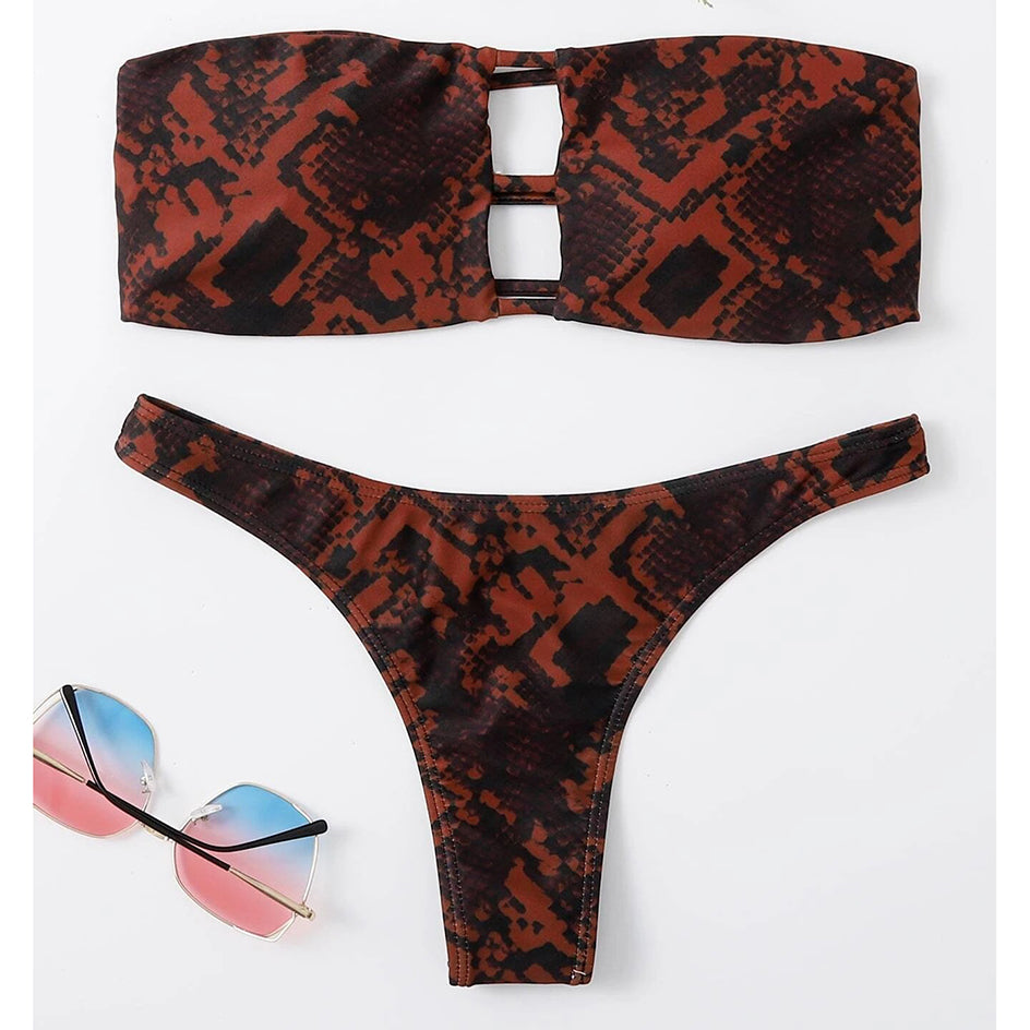 Sexy Snake Print Bikini 2023 WomenBandeau Swimsuit Swimwear Female 2 Pieces Bikinis Sets Thong Bathing Suit Brazilian Beach Wear