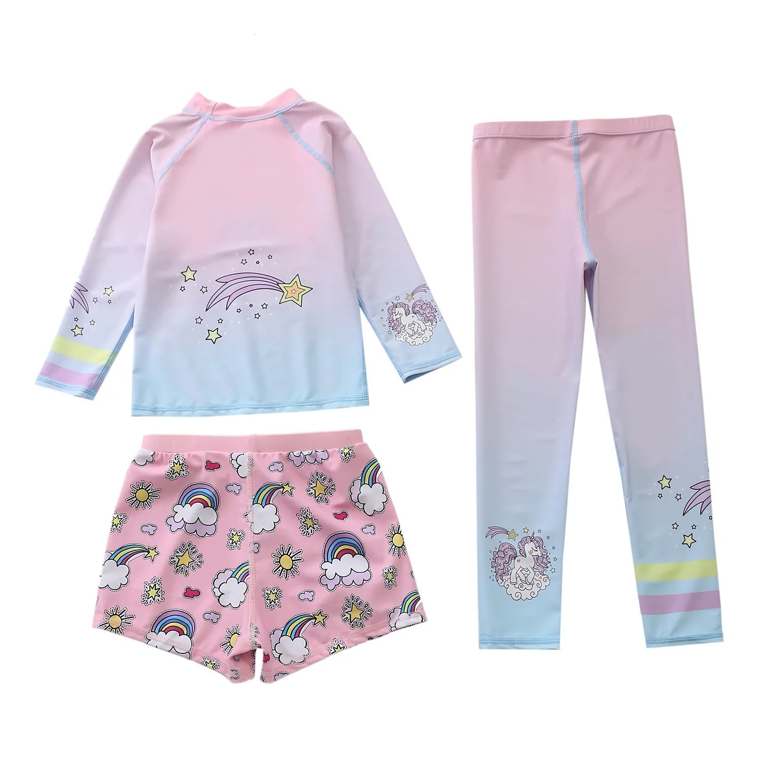 Kids Swimsuit for Girls Unicorn Long Sleeve Children's Swimwear + Surf Pants + Swimming Trunks Rash Guard Bathing Suit Child
