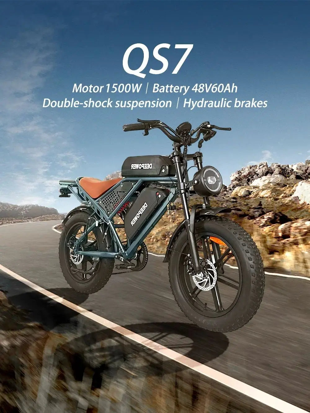DEEPOWER QS7 Electric Bike 1500W 48V 60AH Adult Off-Road Electric Bicycle 20-inch Fat Tire Dual Battery All-Terrain Ebike