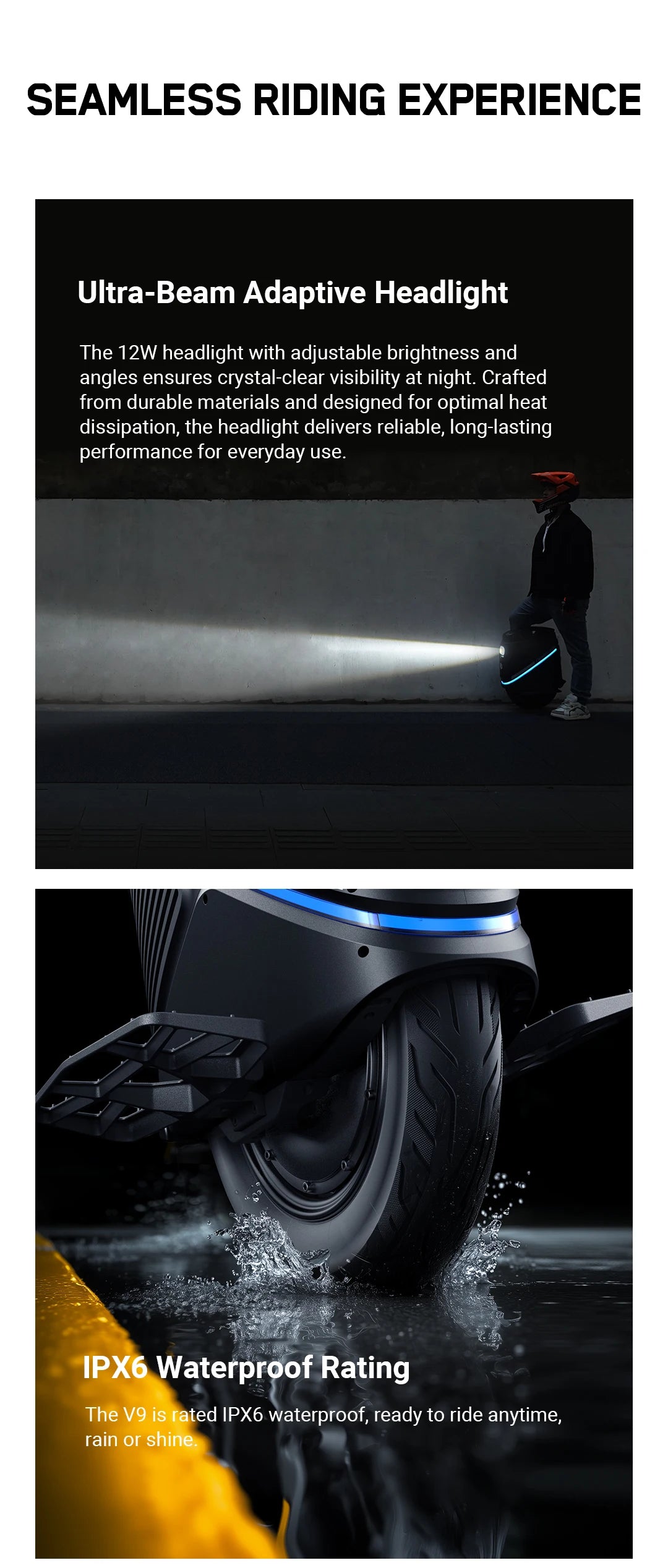 Newest INMOTION V9 Electric Unicycle 1000W Motor 84V 750Wh Battery 60mm Suspension With GPS Remote Locking LED Light EUC-Wheel