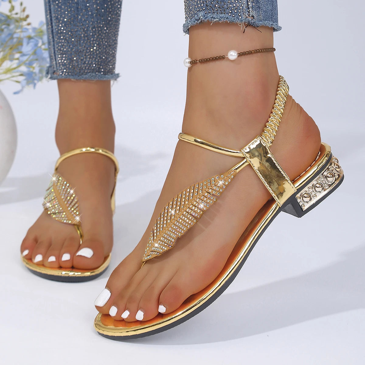 Summer Women Sandals Simple Comfortable Casual Woman Shoes Fashion Rhinestone Decoration Sandals Designer Lightweight Shoes