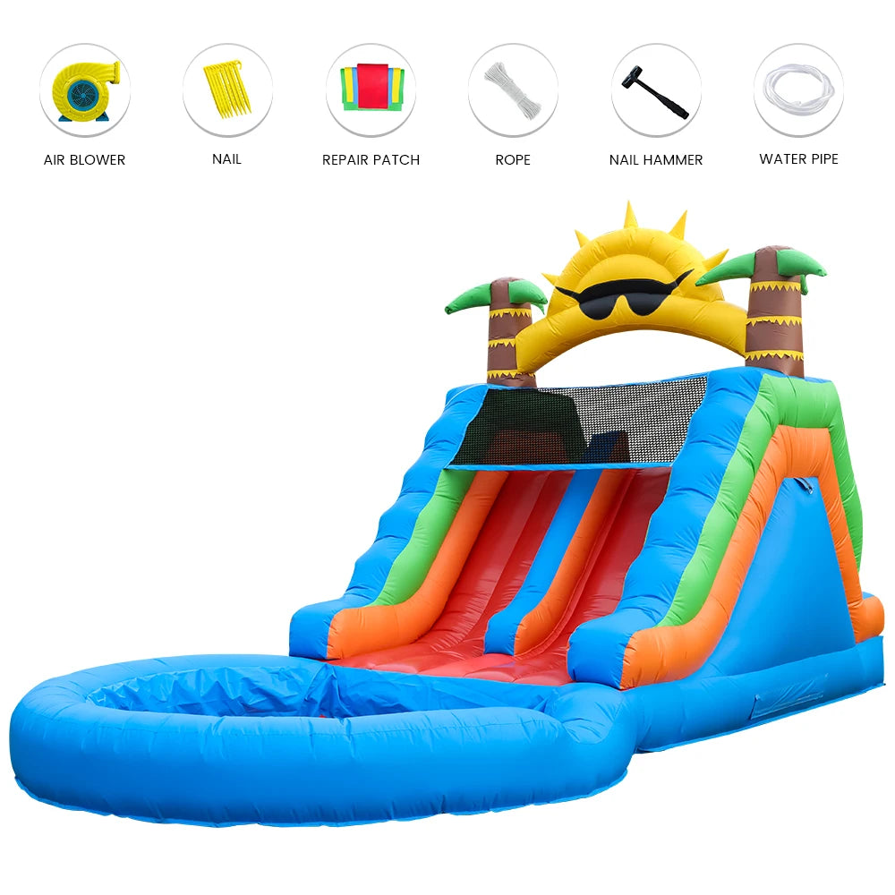 23FT Commercial Giant PVC Inflatable Bounce House Dual Water Slides Water Park Children's playground, children's toys