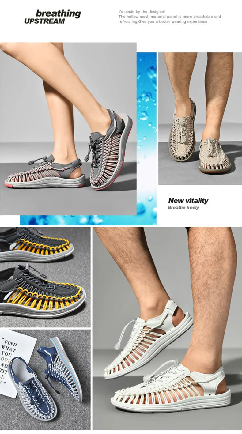 Summer Men Sandals Fashion Handmade Weaving Design Beach Sandals Breathable Casual Flat Sandals Outdoor Couples Sandals Size