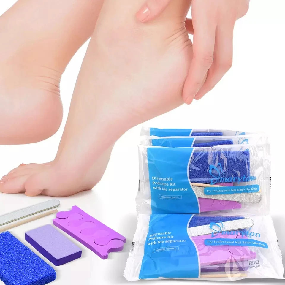 600 Sets/Carton Disposable 5Pcs Pedicure Sets Nail Art Sanding Sandpaper Wooden Nail File Kits Tools Set