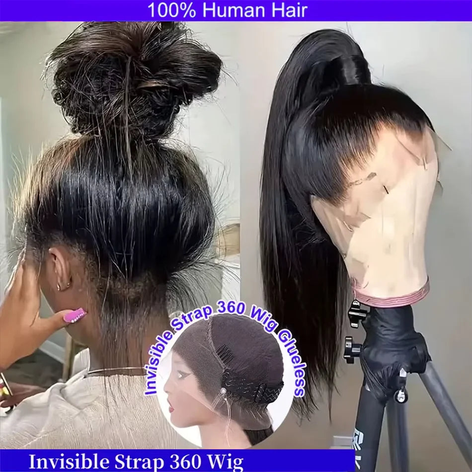 360 Full Lace Frontal Wig 30 Inch Straight HD Lace Front Wigs Human Hair Natural Black 250 Density Upgrade Invisible Drawstring