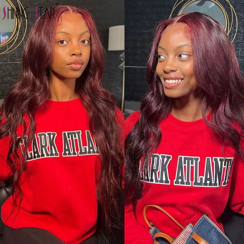 Burgundy Red Bone Straight Lace Front Human Hair Wigs Pre Plucked Colored 99J Red 13x6 Transparent Lace Frontal Wig Human Hair