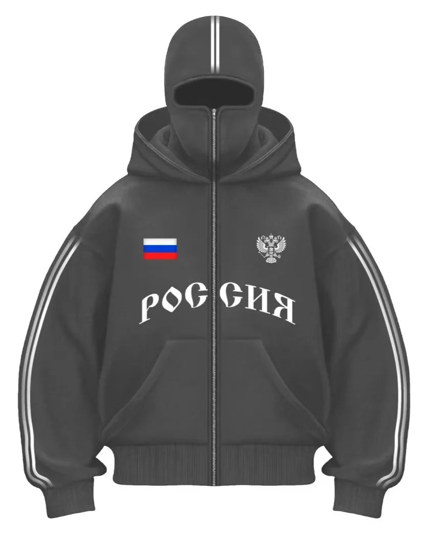 Y2K Clothes Men's Hip Hop Autumn Russia Hot Sale Vintage Double Zip Hoodies Lettering Graphic Hoodies Sweatshirts Casual Jacket