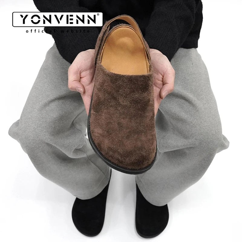 Summer New Sandals for Men Breathable Cow suede Birken Velcro Maillard Slippers Trendy Brown Sandals Comfortable to Wear