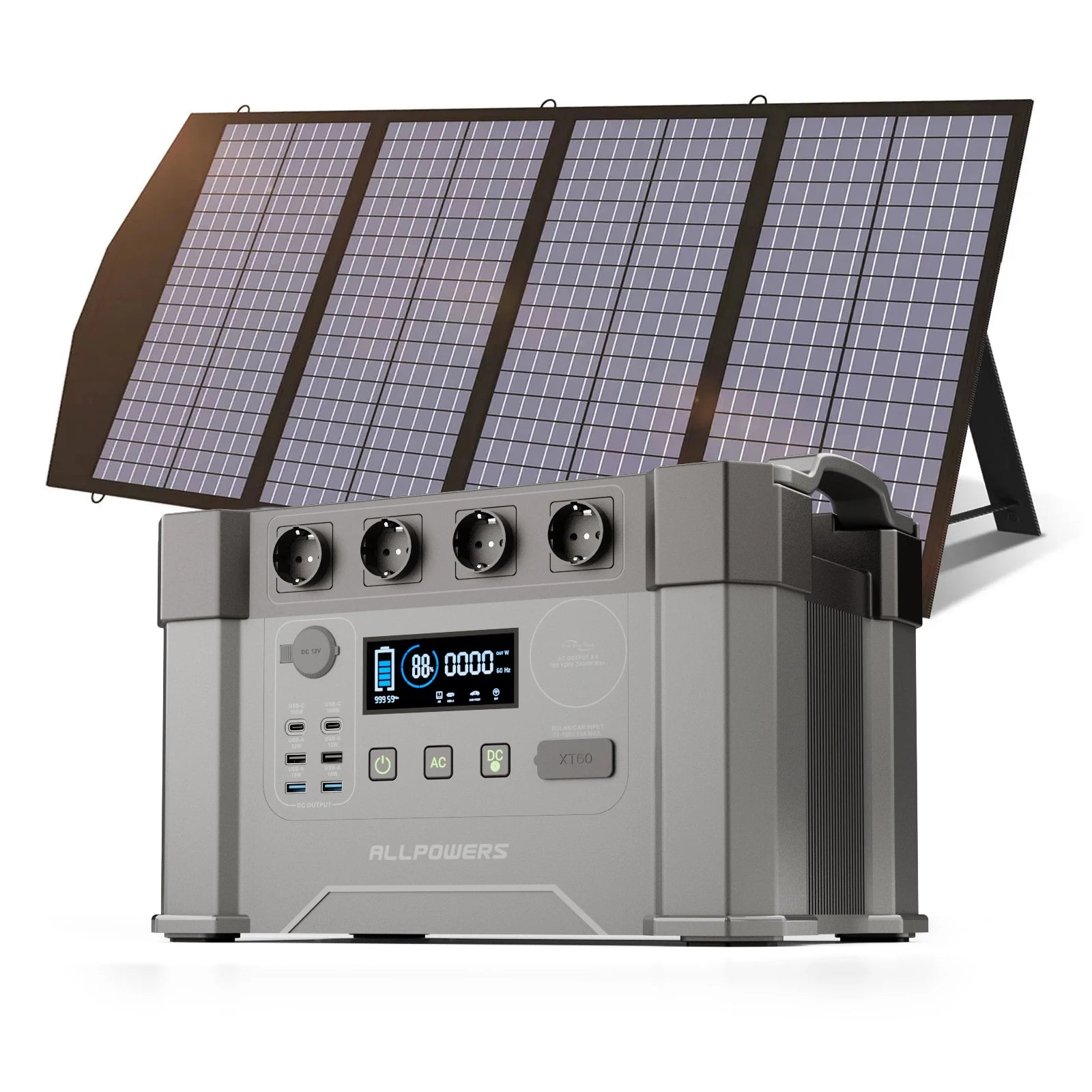 ALLPOWERS Powerstation 2400W Mobile Energy Storage Power Supply With 18V Solarpanel, 4x2400W AC Outlet,30A RV Plug,UPS Function