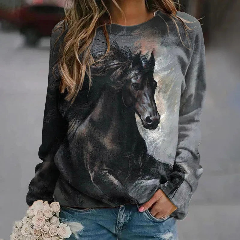 Horse Christmas Tree 3D Print Raglan Sleeve Sweatshirts Women's Oversized Pullovers Hoodies Female Streetwear Woman Clothing