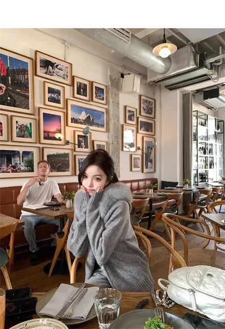 Winter Women Old Money Girl Long Sleeve Full Zip Cardigan Sweater Cuddly Hoodies Knitwear 2000s Aesthetic Korean Fashion Sweater