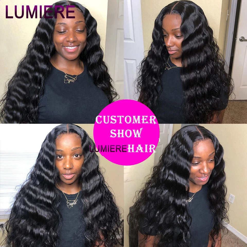 40" Loose Deep Wave Human Hair Bundle With Closure Frontal HD Transparent Lace Closure With Bundle Human Hair Weave Bundles Deal