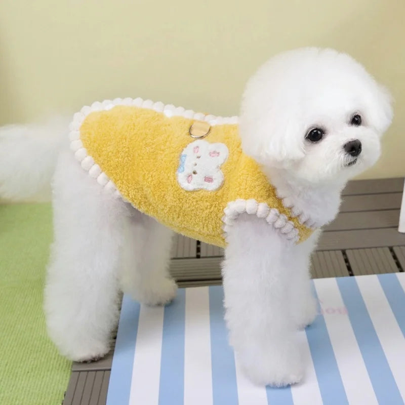 Rabbit Pattern Dog Vest Warm Plush Dog Clothes Autumn Soft Puppy Hoodies Luxury Cute Cat Vest Pullover Bichon Poodle Pet Apparel