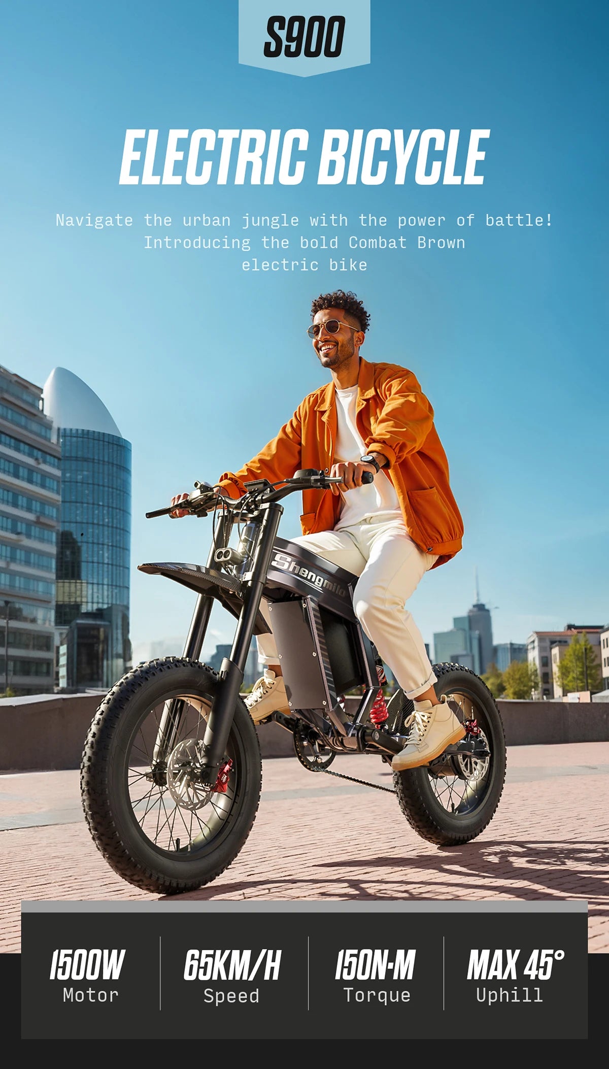 Shengmilo S900 60V30AH Battery electric bicycle,Adult 1500W E-bike Men's E-Mountain ebike , 20" Fat Tire Electric Bike