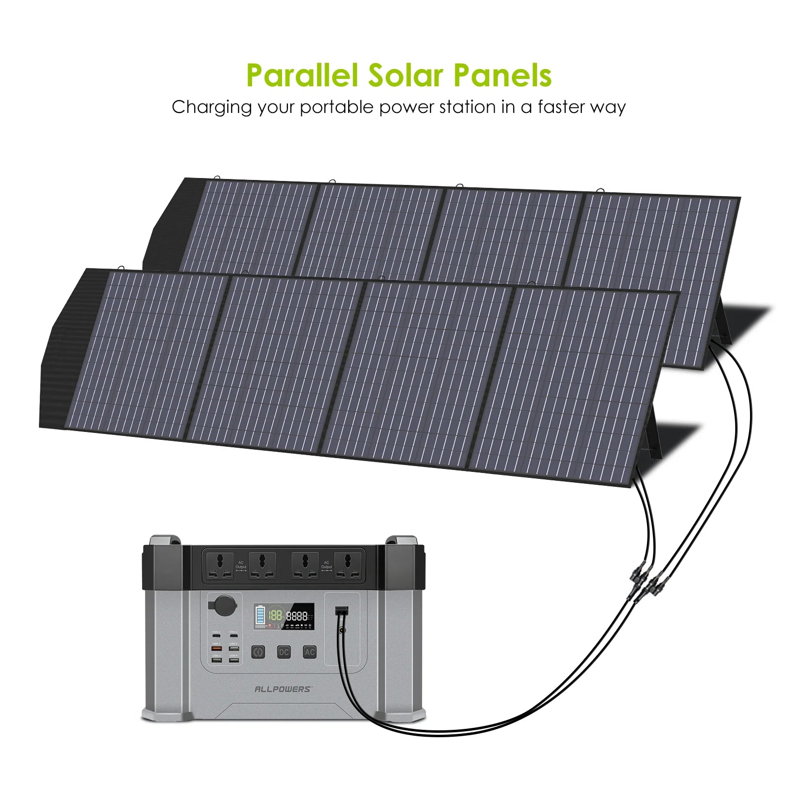 ALLPOWERS Powerstation 2400W Mobile Energy Storage Power Supply With 18V Solarpanel, 4x2400W AC Outlet,30A RV Plug,UPS Function