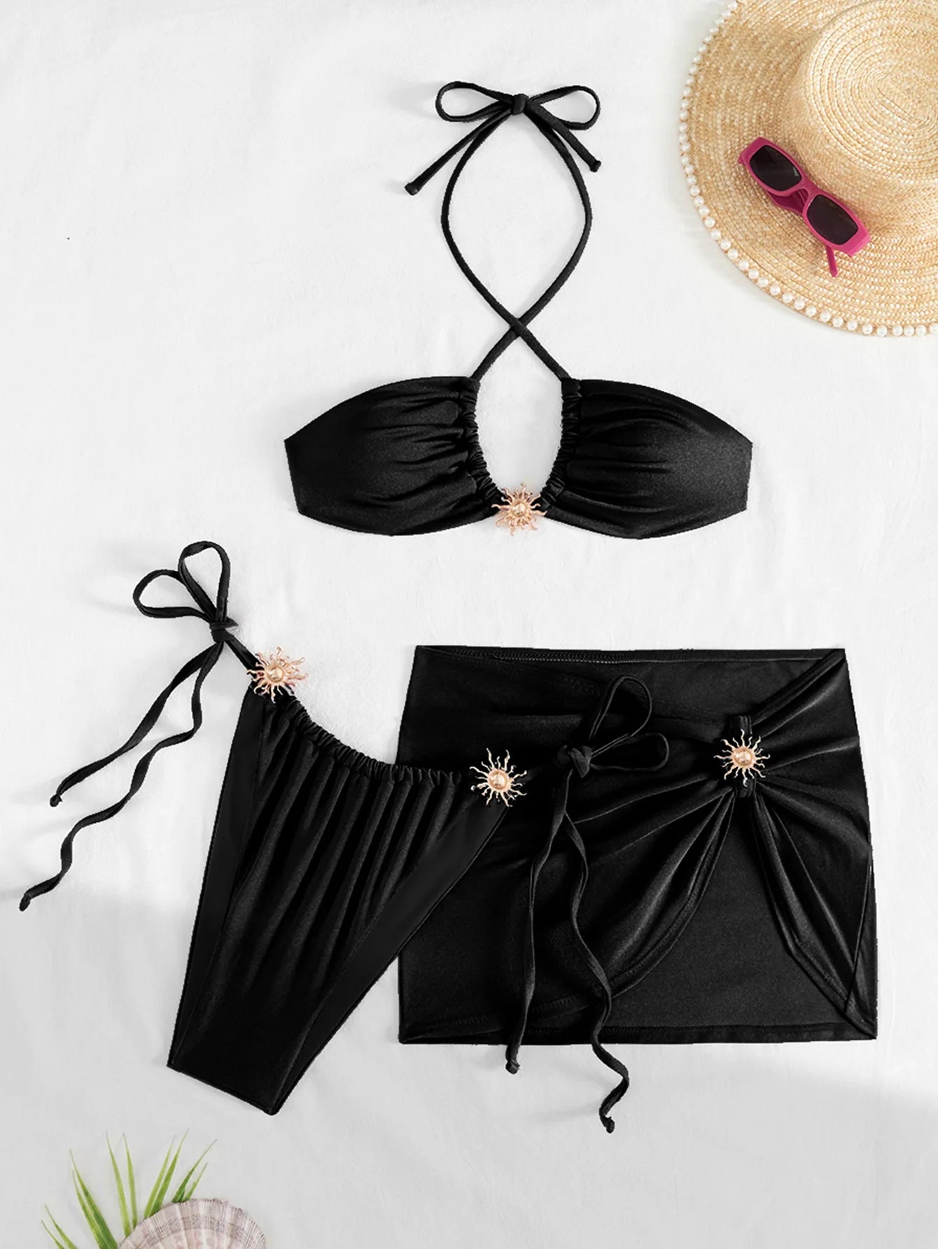 3 PCS with Skirt Halter Strappy Bikini Female Swimsuit Women Swimwear Three-pieces Bikini Set Bather Bathing Suit Swim Beachwear