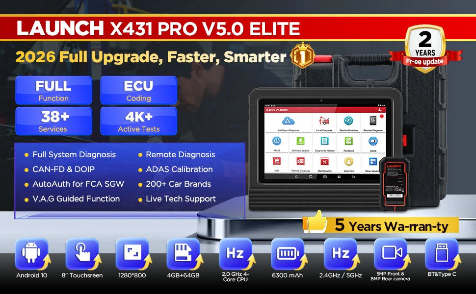 LAUNCH X431 PRO V5.0 Car Diagnostic Tools DBScar VII VCI CAN FD DOIP Auto OBD OBD2 Scanner 38+ Reset ECU Coding Bidirectional