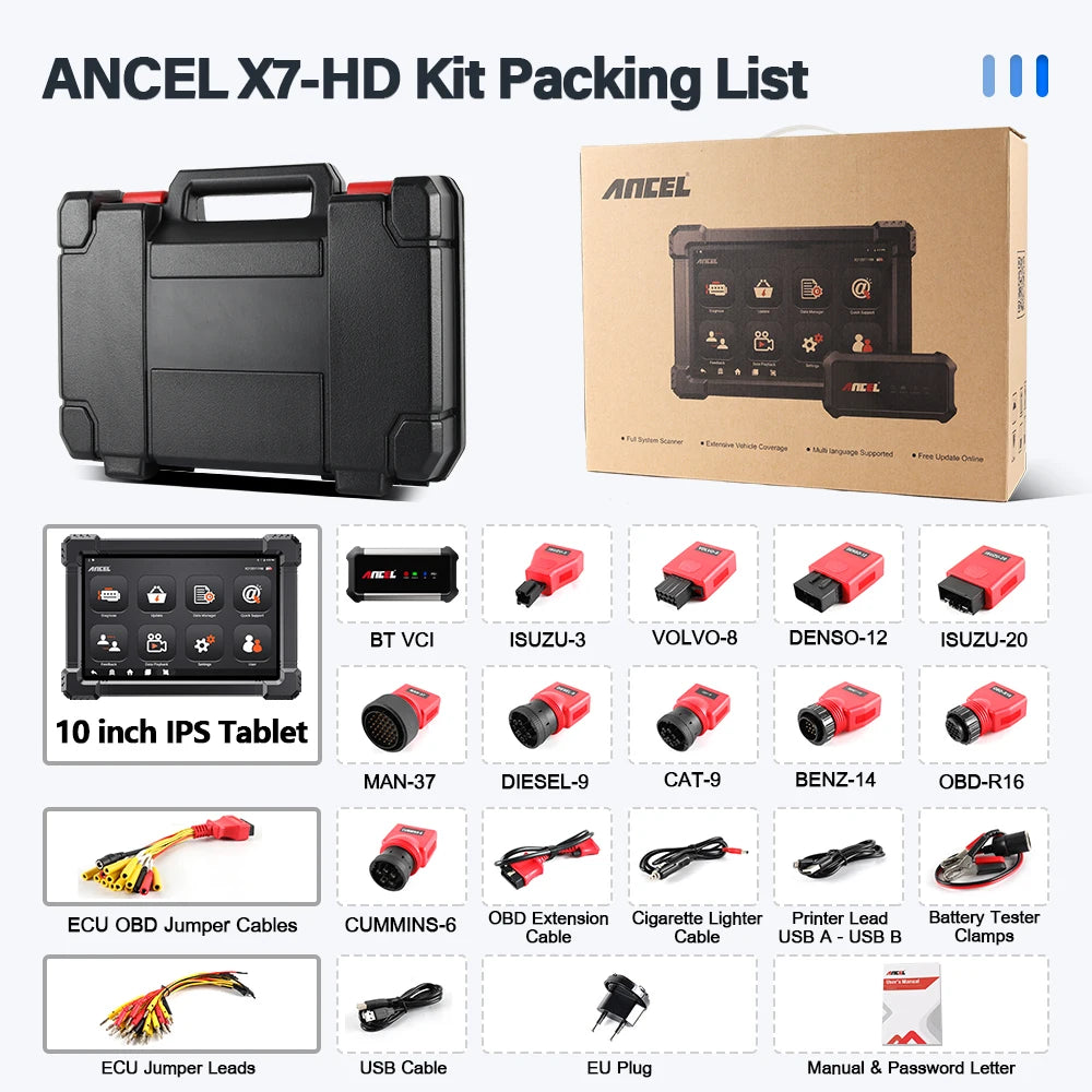ANCEL X7HD Heavy Duty Truck Scanner Full System Diagnostic Tool Bidirectional Diesel Scan Tool with 40+ Reset & DPF ECU Coding