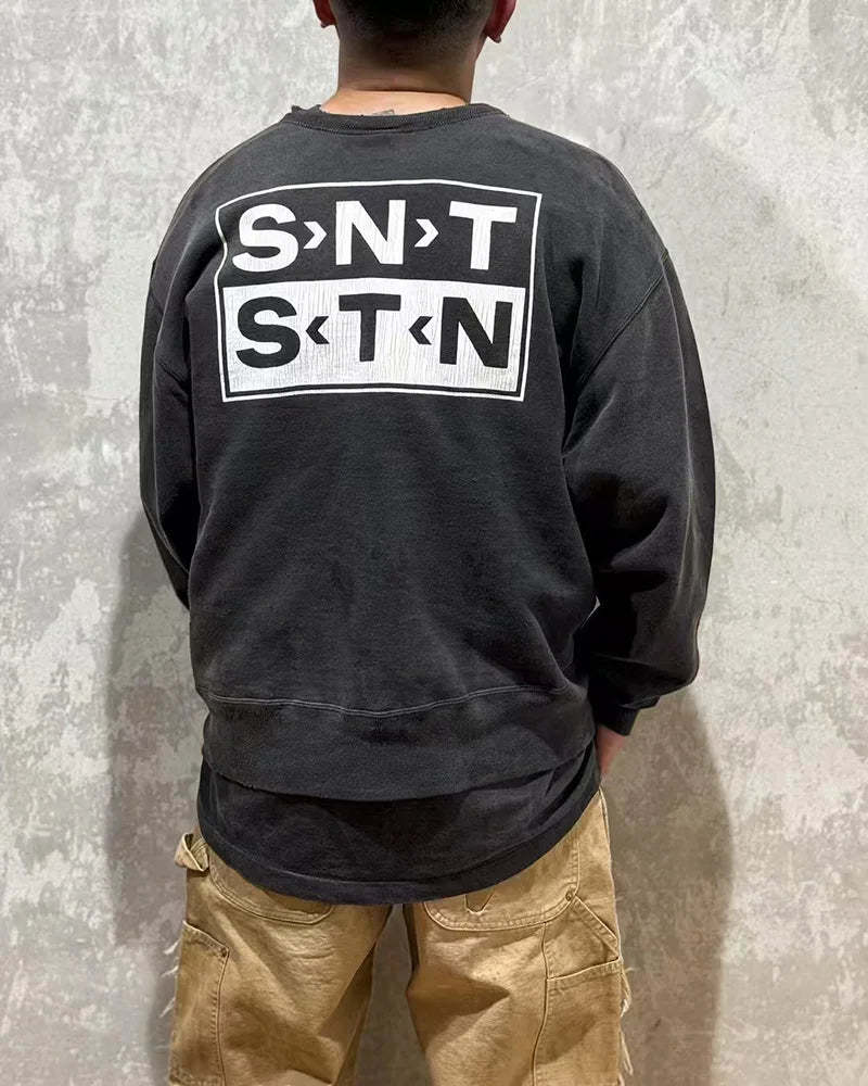 New Letter Print SAINT Hoodies Men Woman Retro Washed Damaged High Street Pullover Sweatshirts Loose Casual Good Quality