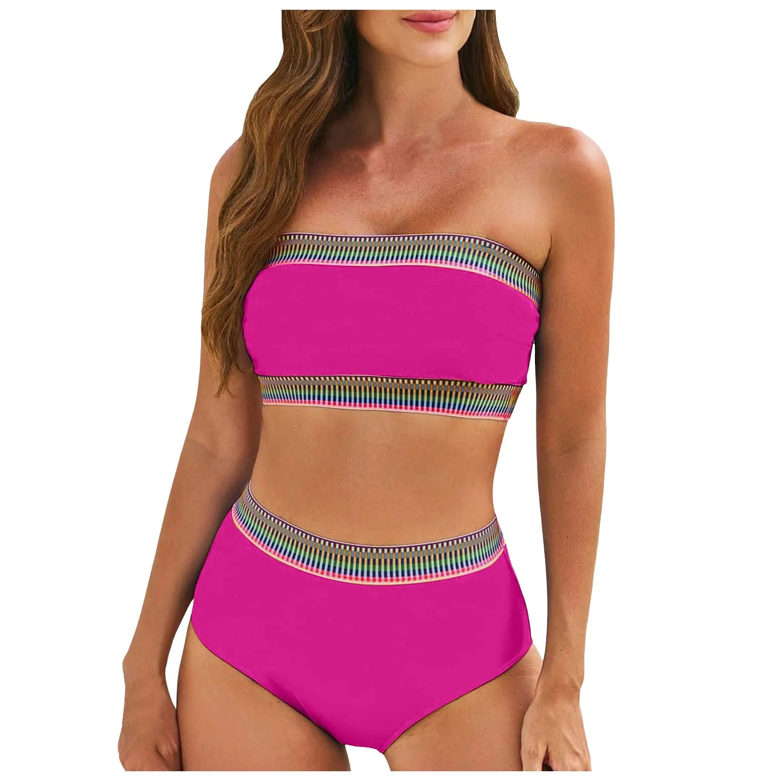 Swimsuit 2024 Trend Women's Bikini Sets Tube Crop 2 Piece Push Up Bra High Waisted Wrap Hip Swimsuit Beach Vacation Biquini