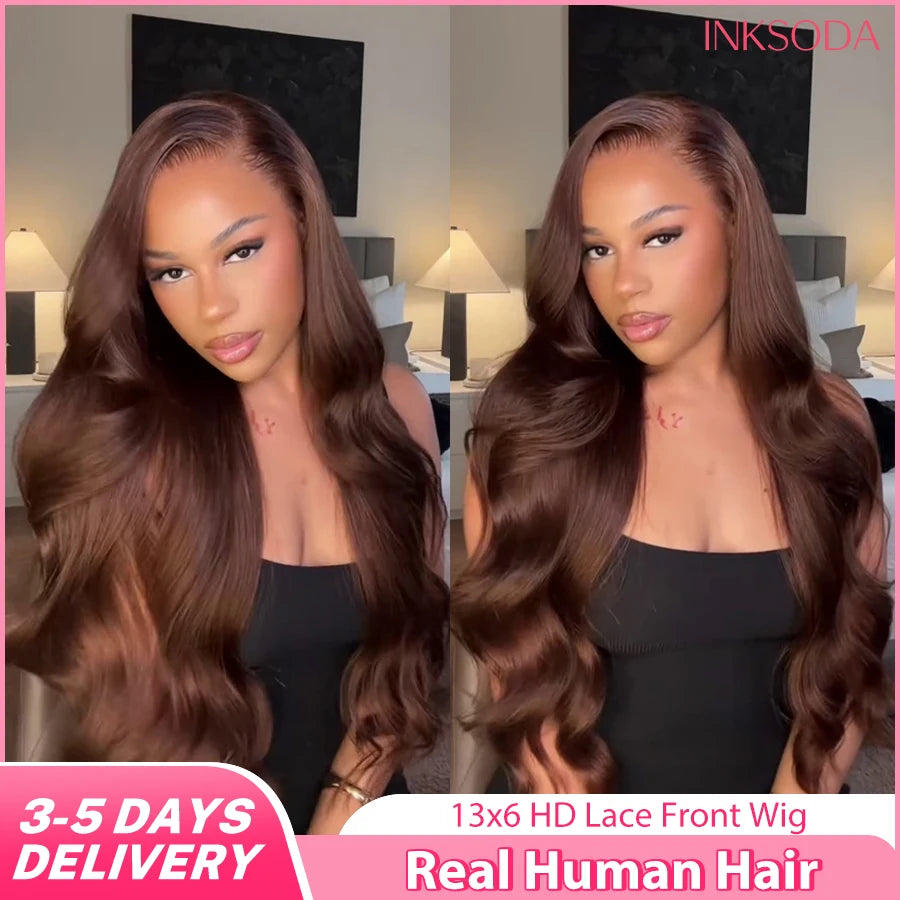 Chocolate Brown 13x6 HD Lace Front Wig Body Wave Transparent Lace Frontal Wig Colored Human Hair Wigs 13x4 Preplucked Glueless