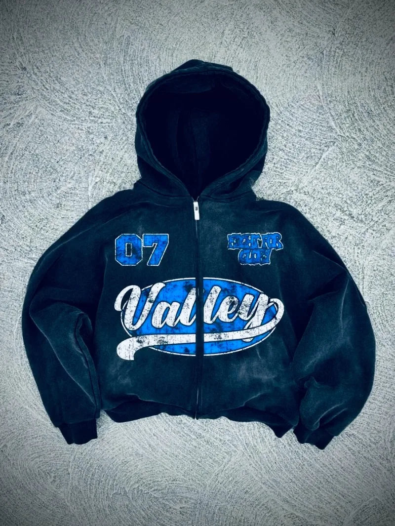 New Y2K Harajuku American Good Luck Pattern Printed hoodie man clothes Vintage Hip Hop Jacket Gothic Style Casual zip up hoodies
