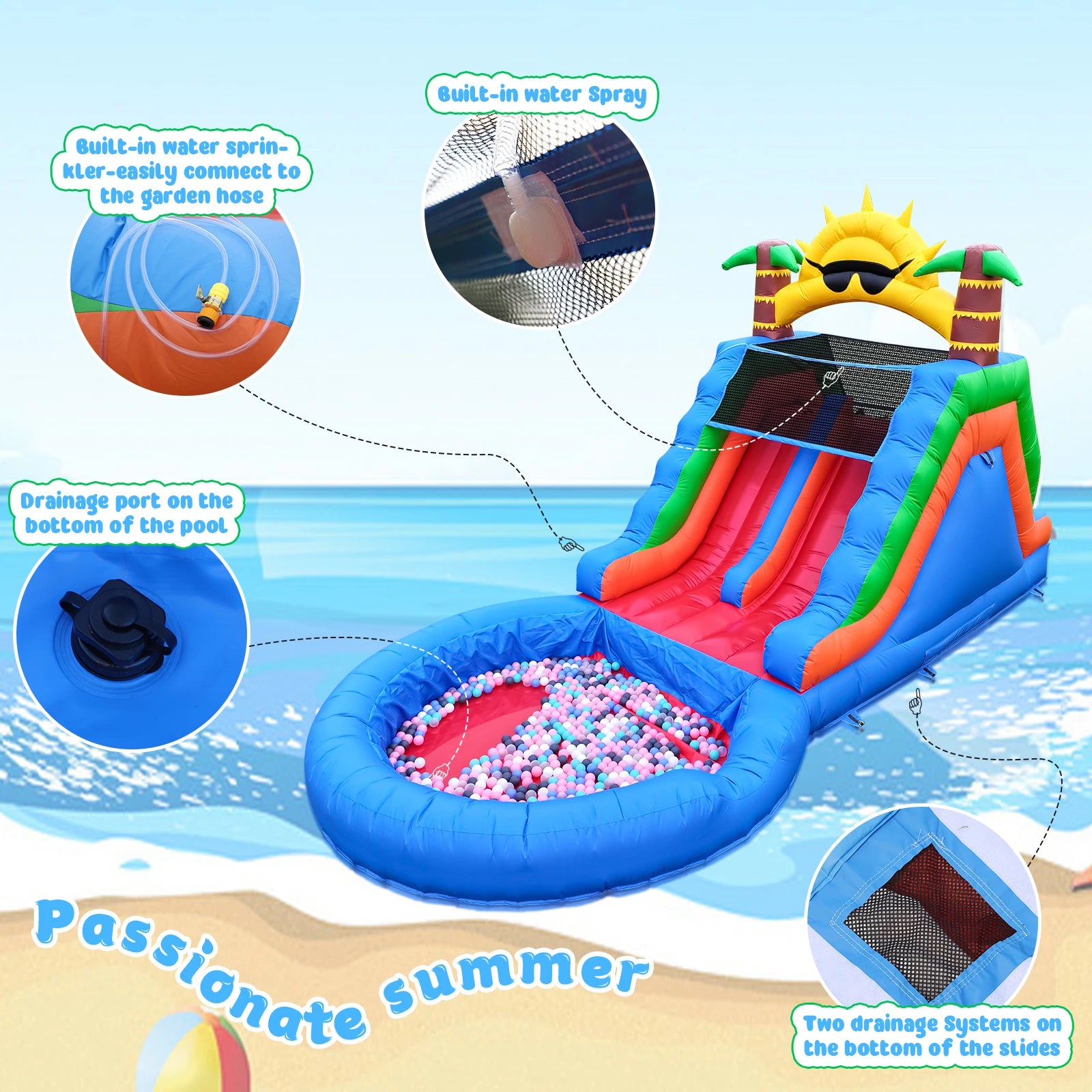 23FT Commercial Giant PVC Inflatable Bounce House Dual Water Slides Water Park Children's playground, children's toys