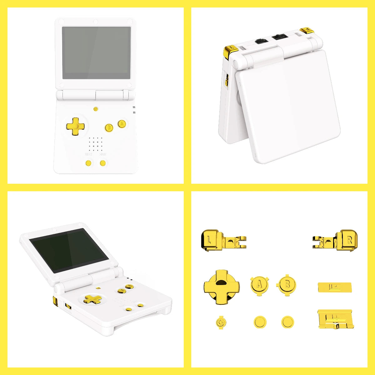 eXtremeRate Chrome Gold & Chrome Silver Full Set Buttons, A B L R Button Power On Off Volume Button D-pad Key for GBA SP Console