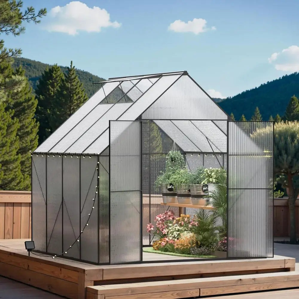 Heavy-Duty Polyethylene Walk-In Greenhouse with Roof Vent - 8x8