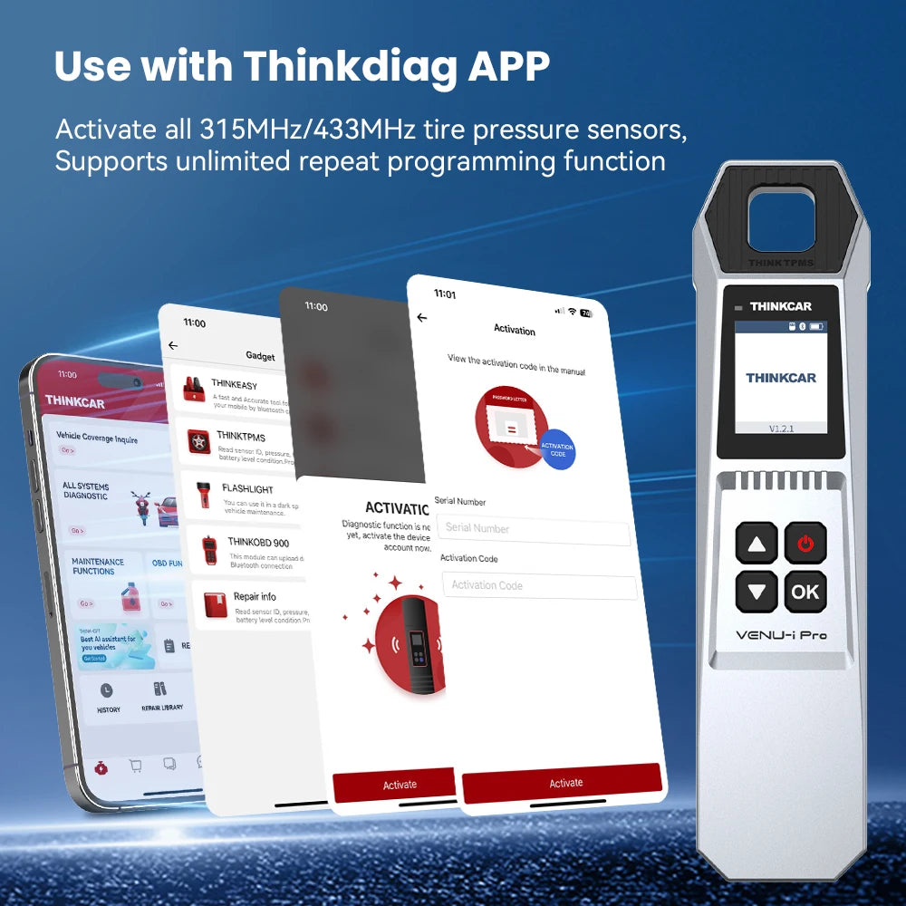 THINKCAR VENU iPro TPMS 315MHz 433MHz Car Tire Pressure Diagnosis Tool Universal Sensor Activation Programming Learning