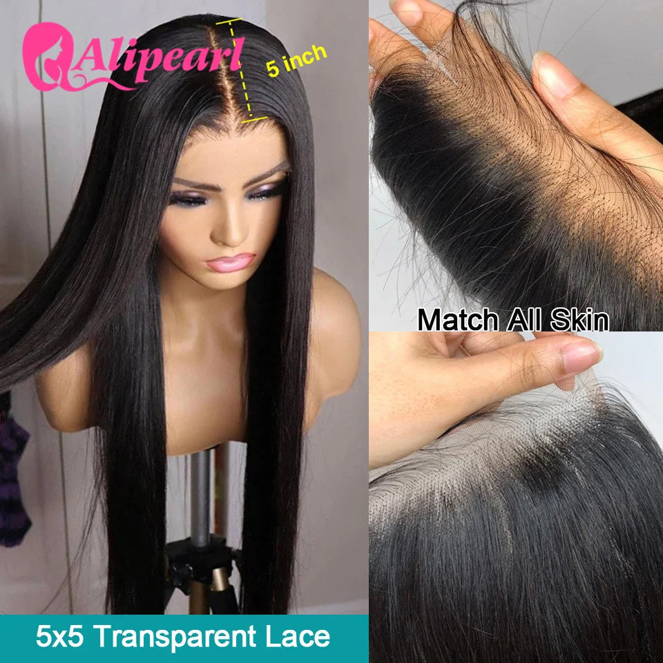 AliPearl Hair Real HD 5x5 Lace Closure Wig Human Hair Wigs Brazilian Straight Human Hair Wig Pre-Plucked For Women