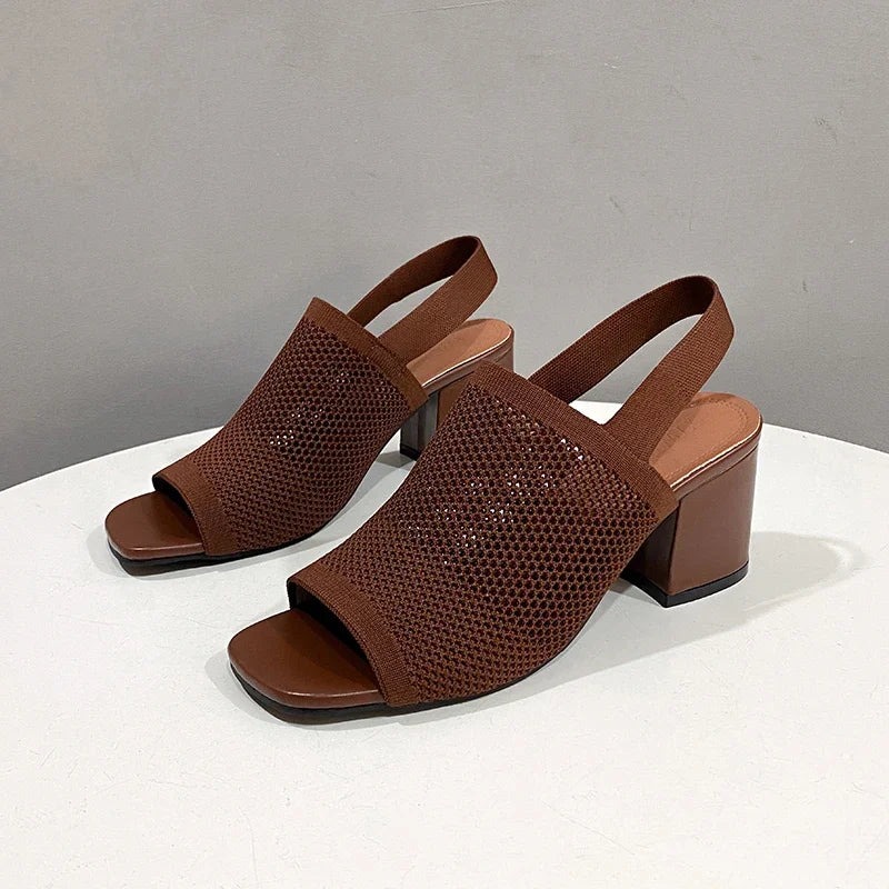 2025Summer Elegant Sandals with Fine Mesh Breathable Upper, New Elastic Back Strap for Women, Korean Version Casual Sandals